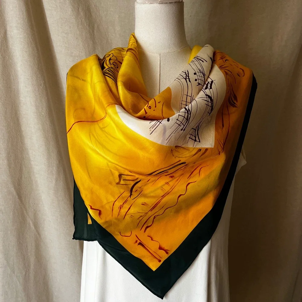 Vintage 1998 Raoul Dufy Art Gallery of Ontario Silk Scarf Yellow Console Violin